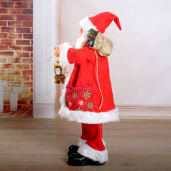 Дед Мороз "Красная шубка, в очках, с фонариком" двигается, с подсветкой, 70 см - фото 1908325031