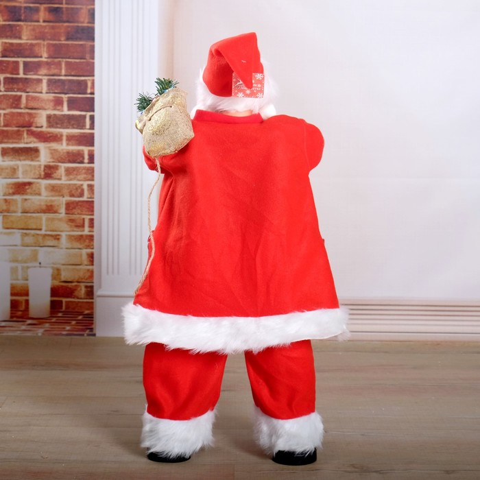 Дед Мороз "Красная шубка, в очках, с фонариком" двигается, с подсветкой, 70 см - фото 1908325033