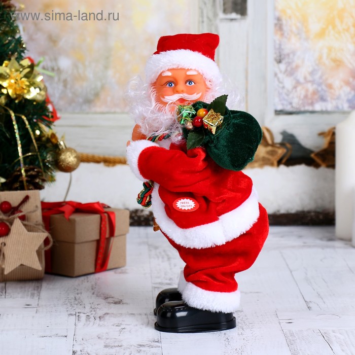 Дед Мороз, с подарками, английская мелодия, виляет бёдрами