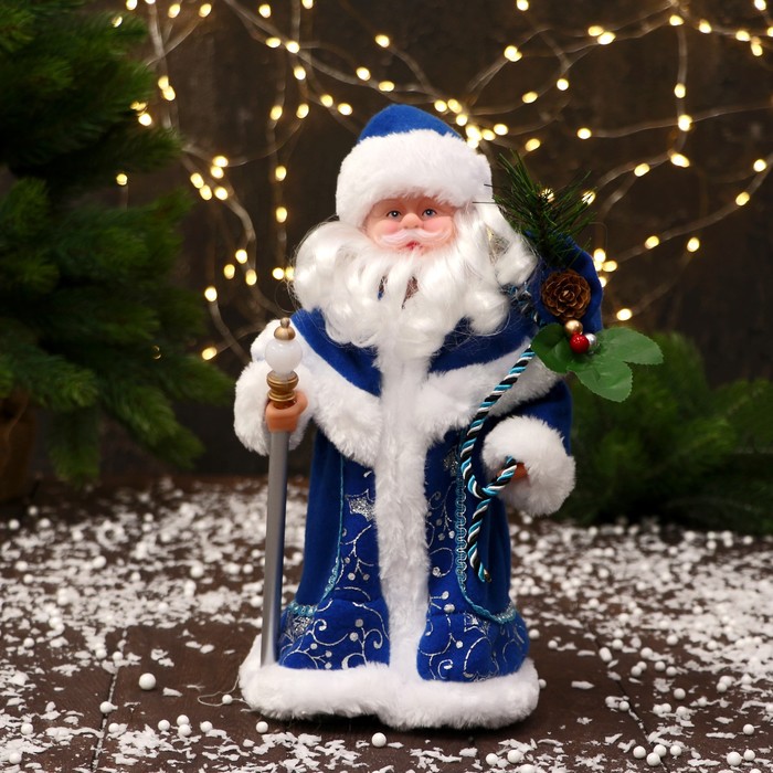 Дед Мороз "Синяя шуба, с посохом" 27 см - фото 1892174174