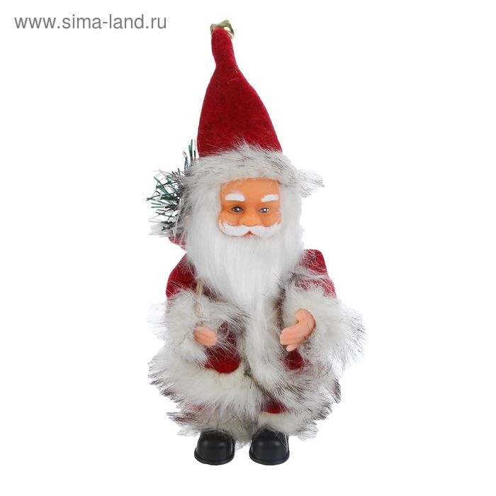 Дед Мороз, в пушистой красной шубе, с подарком, английская мелодия