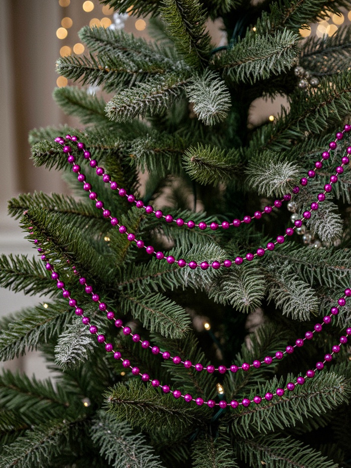 Бусы на ёлку «Шар», длина 2.7 м, d=7 мм, малиновые - Фото 1