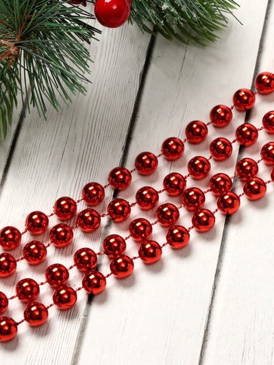 Бусы на ёлку «Шары», длина 2.7 м, d=7 мм, красные