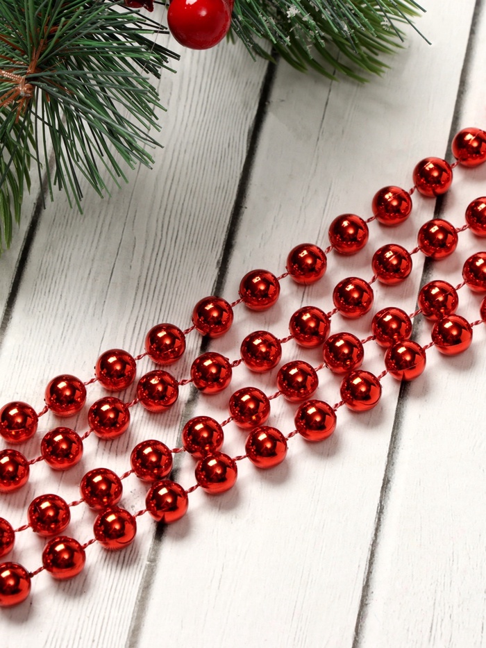 Бусы на ёлку «Шары», длина 2.7 м, d=7 мм, красные - Фото 1