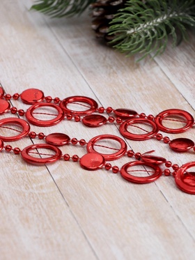 Бусы на ёлку «Кольца», длина 2.7 м, d=10 мм, красные