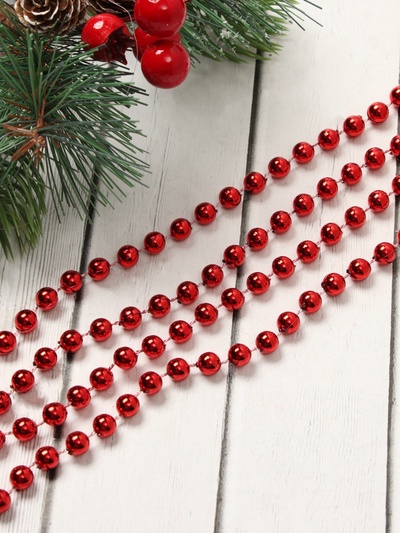 Бусы на ёлку «Шар», длина 2.7 м, d=7 мм, красные