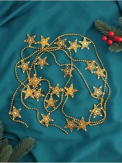 Бусы на ёлку «Звёзды», длина 2.7 м, d=40 мм, золотистые