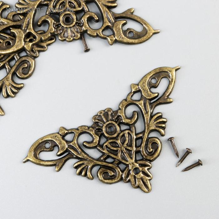 Уголок металл «Узорчатый», под бронзу, набор 4 шт., 4.5×4.5 см - Фото 1