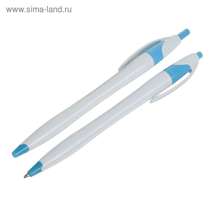 Ручка шариковая, автоматическая, корпус белый с голубым, стержень синий 0.5 мм - Фото 1