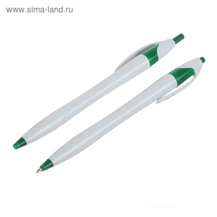 Ручка шариковая, автоматическая, корпус белый с зелёным,стержень синий 0.5 мм - Фото 1