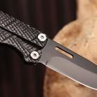 Нож-бабочка "Мастер К", лезвие 7,3см, черный, рукоять чешуя с полосками 8,5см, - фото 32451418