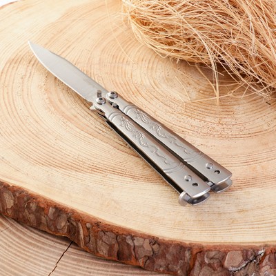 Нож-бабочка «Дракон» 17.5 см, клинок 69 мм/1 мм, серебристый