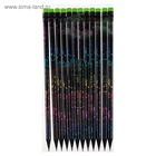 Карандаш чернографитный Calligrata, НВ, с ластиком, пластиковый, чёрный корпус с цветным узором 605130