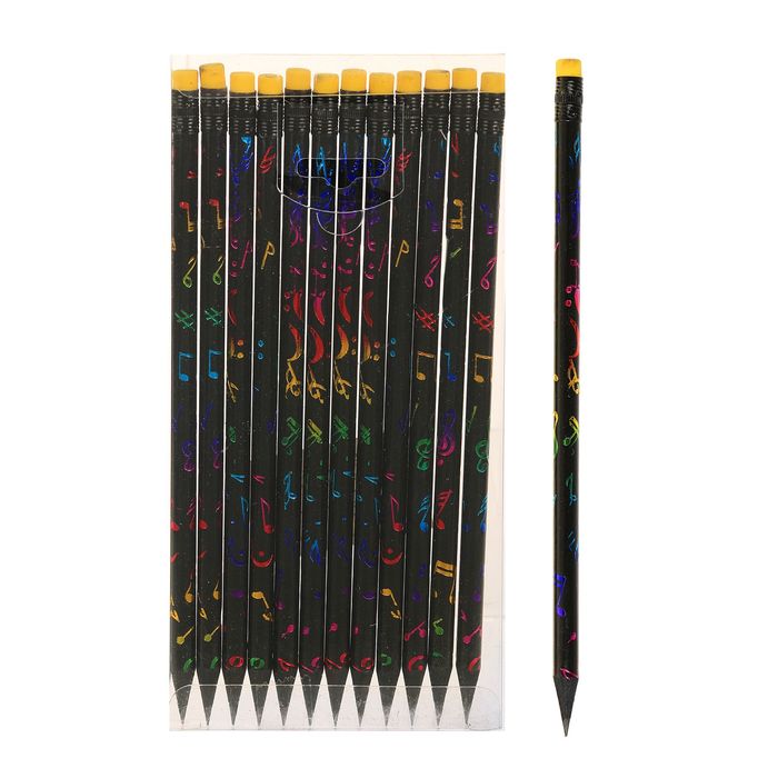 Карандаш чернографитный Calligrata, НВ, с ластиком, круглый, пластиковый, чёрный корпус с рисунком - Фото 1