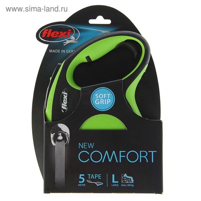 Рулетка Flexi New Comfort L (до 60 кг) лента 5 м, черный/зеленый - Фото 1
