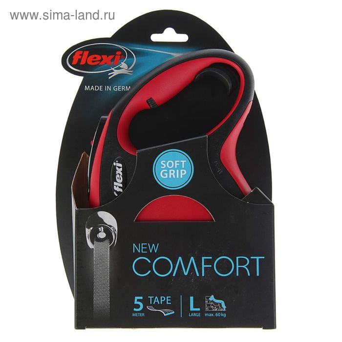 Рулетка Flexi New Comfort L (до 60 кг) лента 5 м, черный/красный - Фото 1