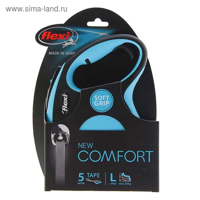 Рулетка Flexi New Comfort L (до 60 кг) лента 5 м, черный/синий - Фото 1