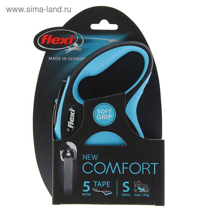 Рулетка Flexi New Comfort S (до 15 кг) лента 5 м, черный/синий - Фото 1