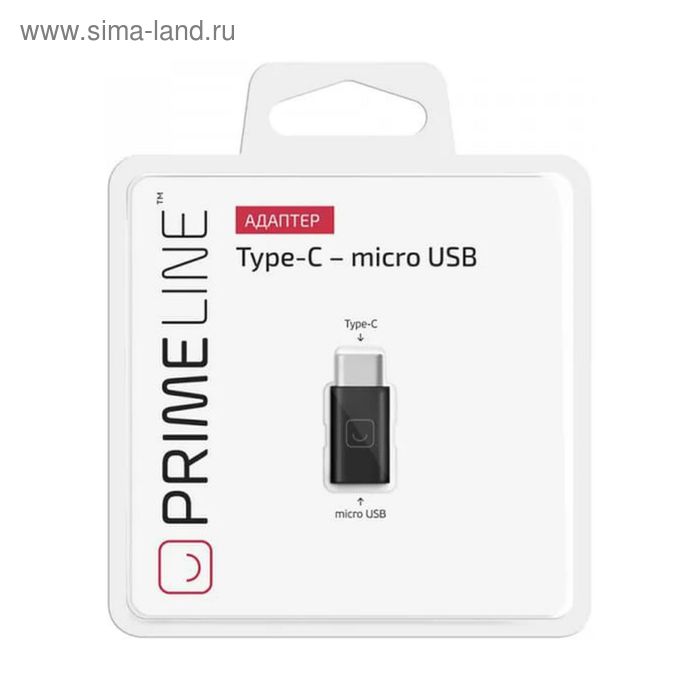 Адаптер Prime Line (7300), micro USB -Type C, черный - Фото 1