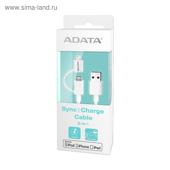 Кабель A-Data (21709) Apple 8-pin MFI + micro USB белый - Фото 1