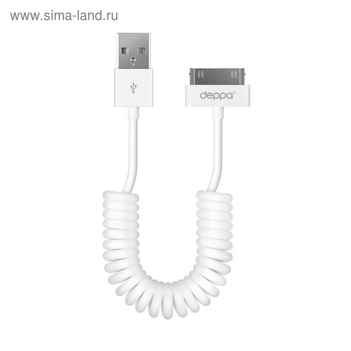 Кабель Deppa (72118) витой Apple 30-pin, 1,5м, iPhone 3G/4/iPad, белый - Фото 1