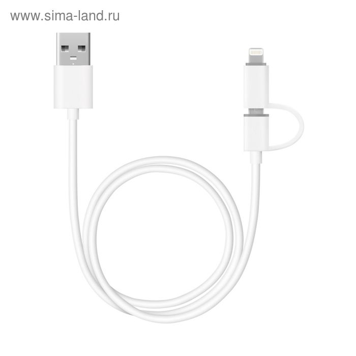 Кабель Deppa (72203) 2 в 1: Apple 8-pin micro USB, белый,  1,2 м - Фото 1