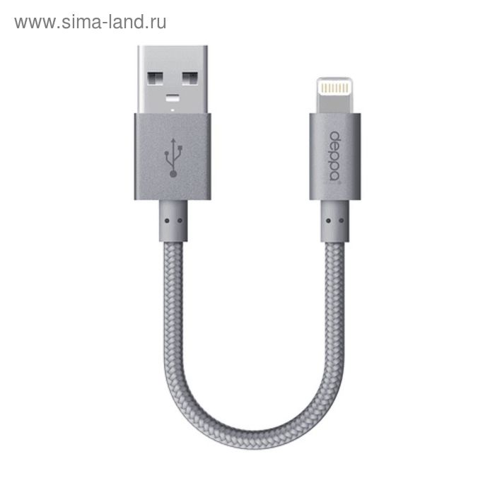 Кабель Deppa (72261) USB - 8-pin MFI, 0,15 м, алюминий/нейлон, графитовый - Фото 1