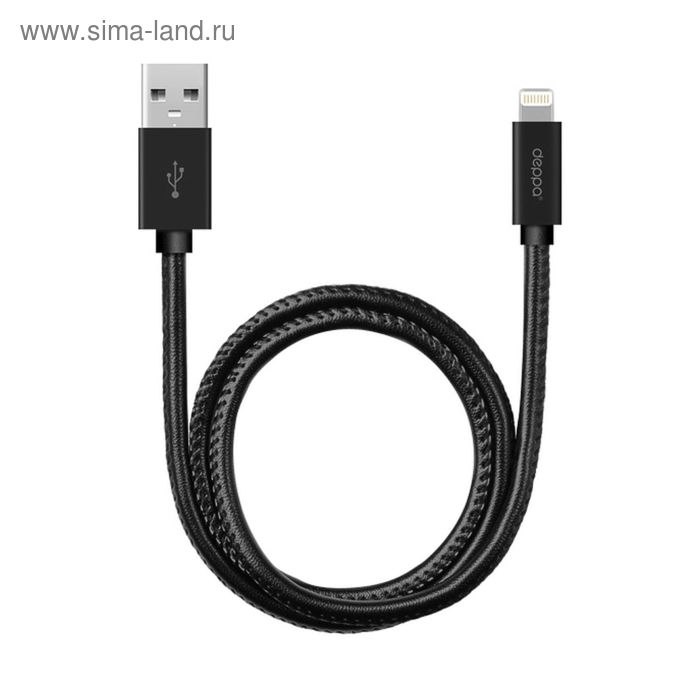 Кабель Deppa (72266) USB - 8-pin MFI, 1,2 м, алюминий/экокожа, черный - Фото 1