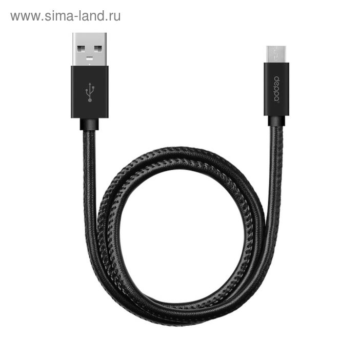Кабель Deppa (72268) USB - micro USB, 1.2 м, 2.4А, алюминий/экокожа, черный - Фото 1