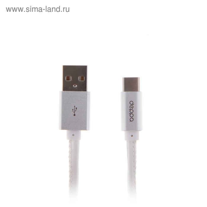 Кабель Deppa, Type-C - USB, оплетка экокожа, 2.4 A, 1.2 м, белый - Фото 1