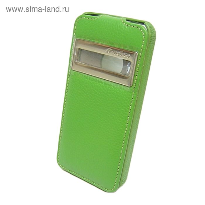 Чехол Melkco для iPhone 5/5S/SE с окошком, натуральная кожа, зеленый - Фото 1