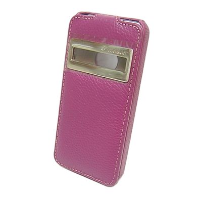 Чехол Melkco для iPhone 5/5S/SE с окошком, натуральная кожа, пурпурный