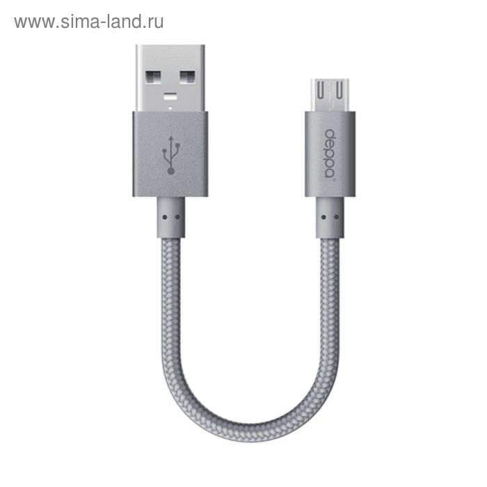 Кабель Deppa (72258) USB - micro USB, 0,15 м, алюминий/нейлон, графитовый - Фото 1