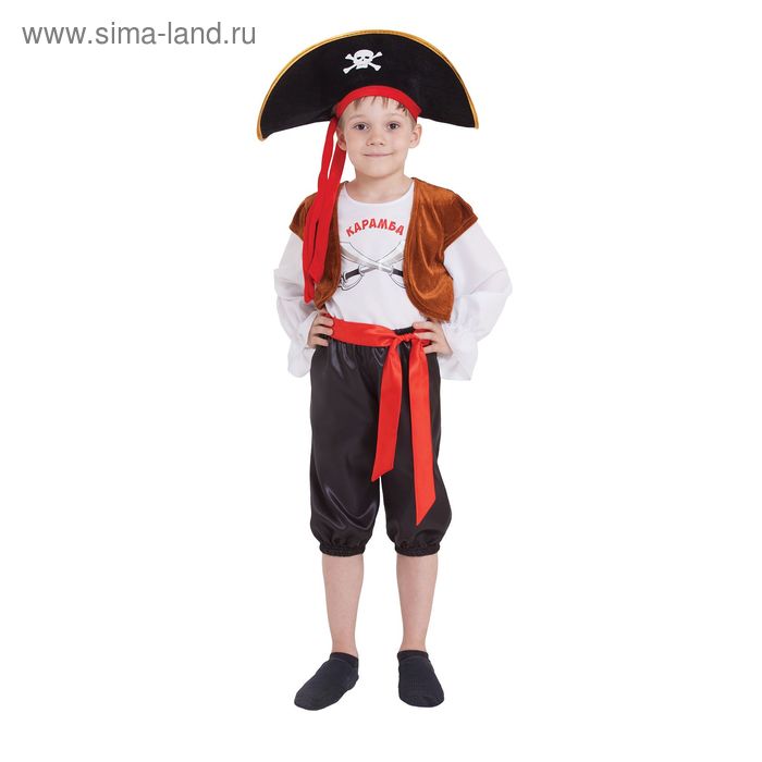 Костюм пирата "Карамба" шляпа, джемпер с жилетом бриджи, пояс размер 30 рост 110-116 - Фото 1
