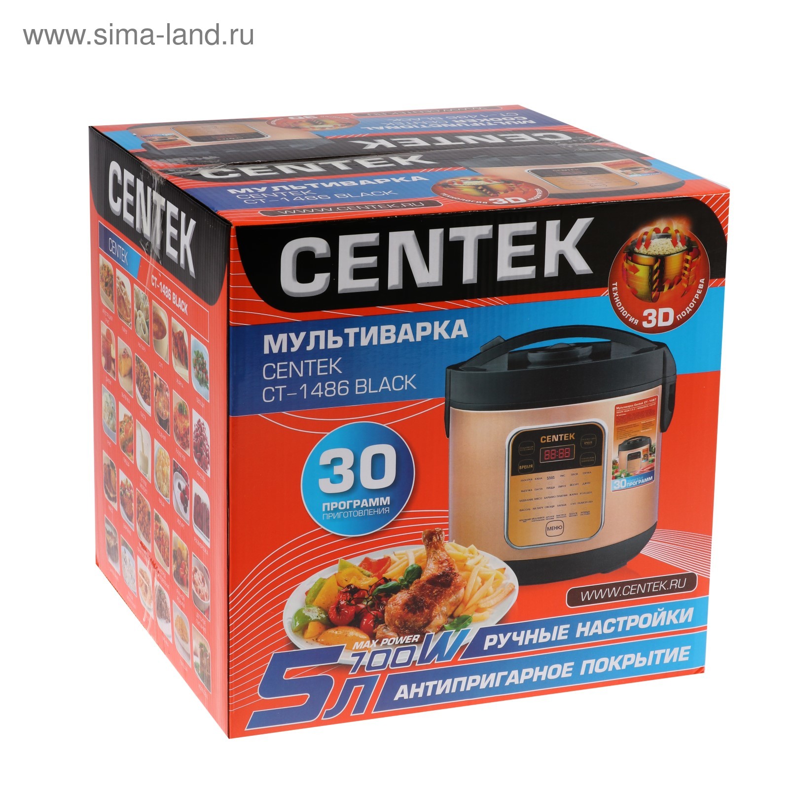 Мультиварка Centek CT-1486, 700 Вт, 5 л, 30 программ, с антипригарным  покрытием (2522343) - Купить по цене от 2 604.00 руб. | Интернет магазин  SIMA-LAND.RU