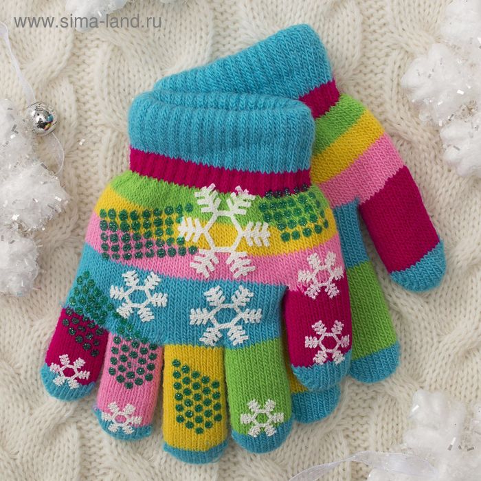 Перчатки детские двуслойные Collorista "Снежинки", размер 16 (р-р произв. 8), цвет голубой - Фото 1