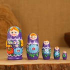 Матрёшка «Корзинка», фиолетовый платок, 5 кукольная, 10,5 см - фото 10995434