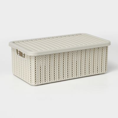 Корзина для хранения «Вязание», 6 л, 35×20×13 см, с крышкой, белая