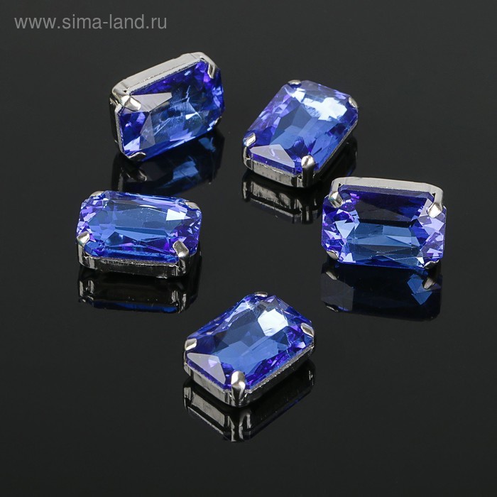 Стразы в цапах без отверстий (набор 5шт), 10*14мм, цвет синий в серебре - Фото 1