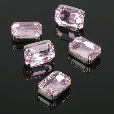 Стразы в цапах без отверстий (набор 5шт), 10*14мм, цвет розовый в серебре