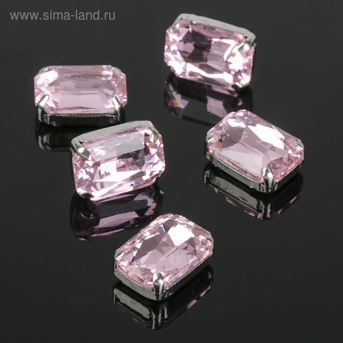 Стразы в цапах без отверстий (набор 5шт), 10*14мм, цвет розовый в серебре - Фото 1