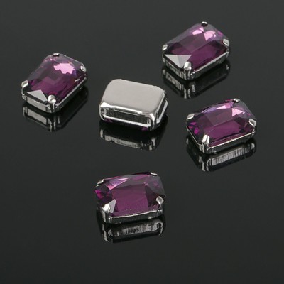 Стразы в цапах без отверстий (набор 5шт), 10*14мм, цвет фиолетовый в серебре