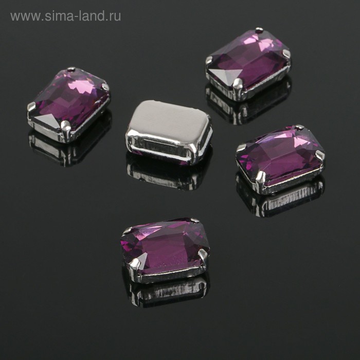 Стразы в цапах без отверстий (набор 5шт), 10*14мм, цвет фиолетовый в серебре - Фото 1