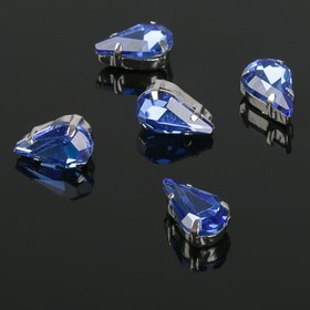 Стразы в цапах (набор 5 шт.), 6×10 мм, цвет синий в серебре
