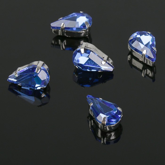 Стразы в цапах (набор 5 шт.), 6×10 мм, цвет синий в серебре - Фото 1