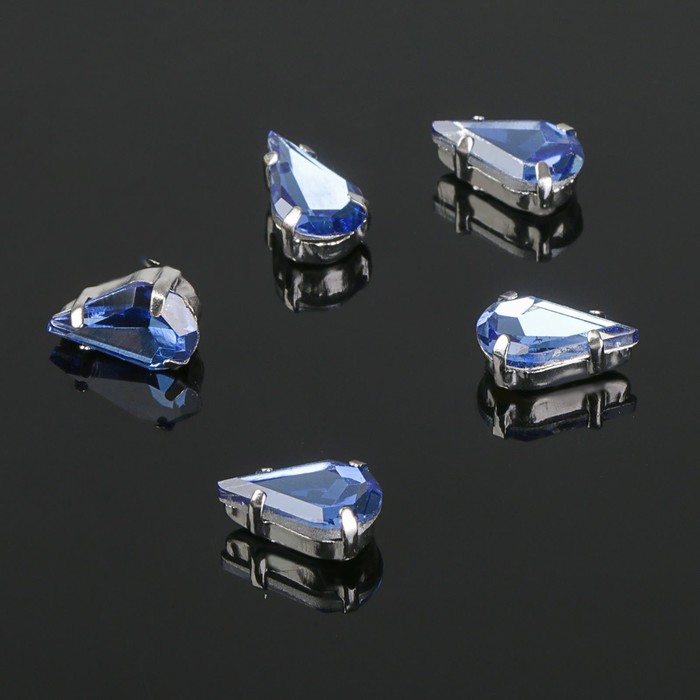 Стразы в цапах (набор 5 шт.), 6×10 мм, цвет синий в серебре - Фото 1