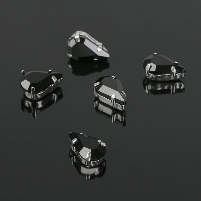 Стразы в цапах (набор 5 шт.), 6×10 мм, цвет чёрный в серебре - Фото 1