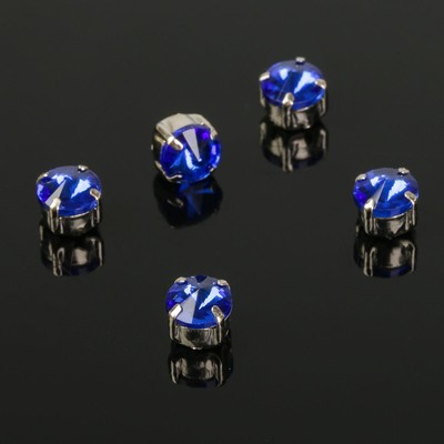 Стразы в цапах без отверстий (набор 5 шт), 6*6мм, цвет синий в серебре