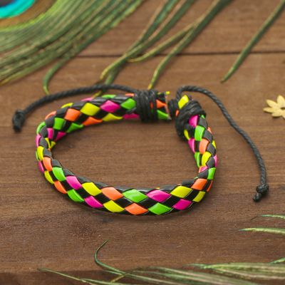 Браслет кожа «Плетение» радуга, цветной