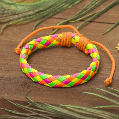 Браслет кожа «Плетение» радуга яркая, цветной